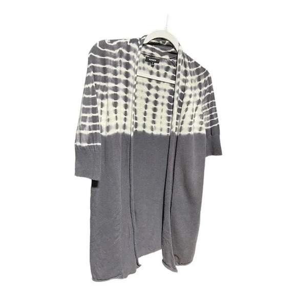 EXPRESS Women's Cardigan Sweater Open Front Gray Tie Dye Size Small Short Sleeve - Picture 2 of 7